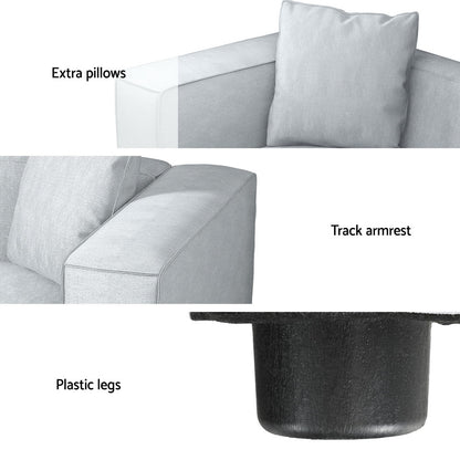 Artiss Modular Sofa Chaise Set 3-Seater Grey - Furniture > Bar Stools & Chairs > Arm Chairs & Recliners