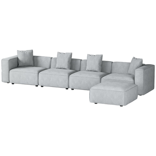 Artiss Modular Sofa Chaise Set 5-Seater Grey - Furniture > Bar Stools & Chairs > Arm Chairs & Recliners