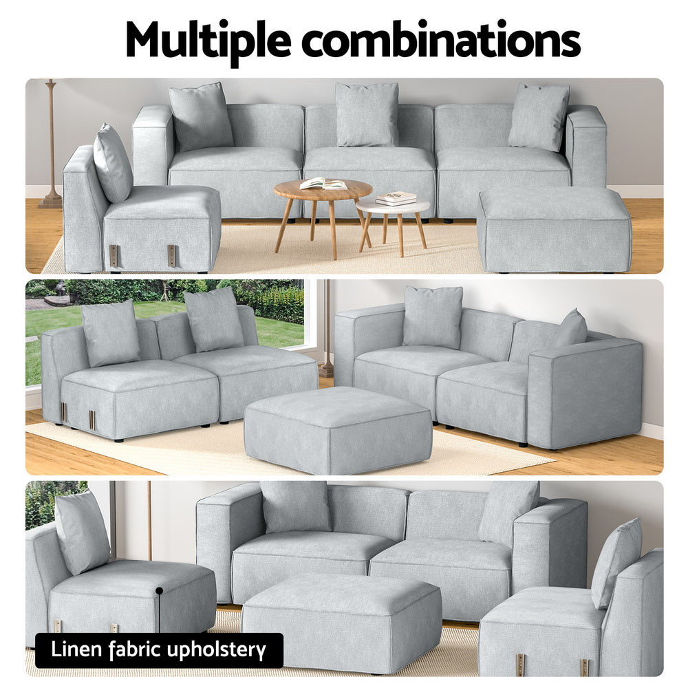 Artiss Modular Sofa Chaise Set 5-Seater Grey - Furniture > Bar Stools & Chairs > Arm Chairs & Recliners