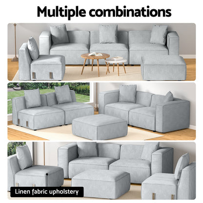 Artiss Modular Sofa Chaise Set 5-Seater Grey - Furniture > Bar Stools & Chairs > Arm Chairs & Recliners