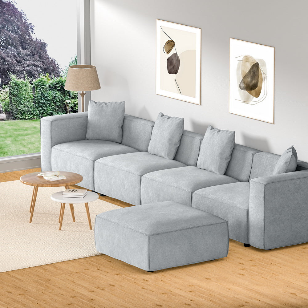 Artiss Modular Sofa Chaise Set 5-Seater Grey - Furniture > Bar Stools & Chairs > Arm Chairs & Recliners