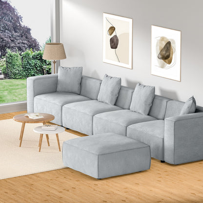 Artiss Modular Sofa Chaise Set 5-Seater Grey - Furniture > Bar Stools & Chairs > Arm Chairs & Recliners