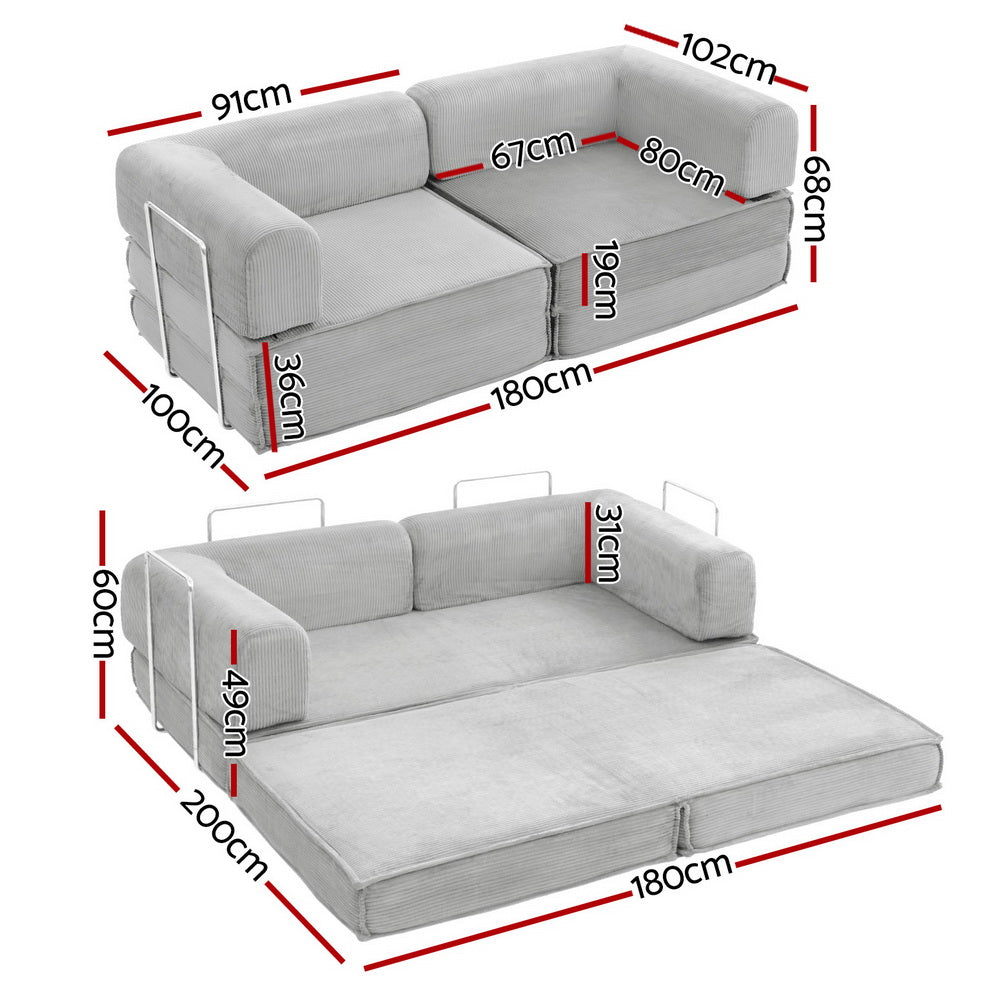 Artiss Convertible Folding Sofa Bed Grey Furniture > Sofas > Sofas & Sofa Beds