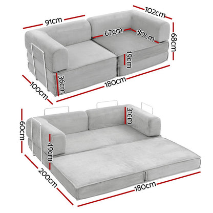 Artiss Convertible Folding Sofa Bed Grey Furniture > Sofas > Sofas & Sofa Beds