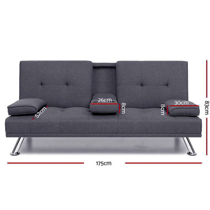 Artiss Sofa Bed 175CM Dark Grey Fabric - Furniture > Sofas > Sofas & Sofa Beds