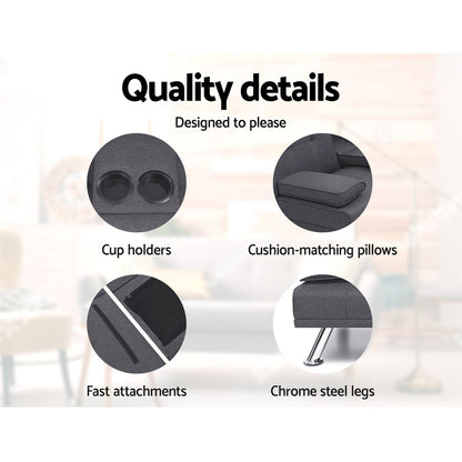 Artiss Sofa Bed 175CM Dark Grey Fabric - Furniture > Sofas > Sofas & Sofa Beds