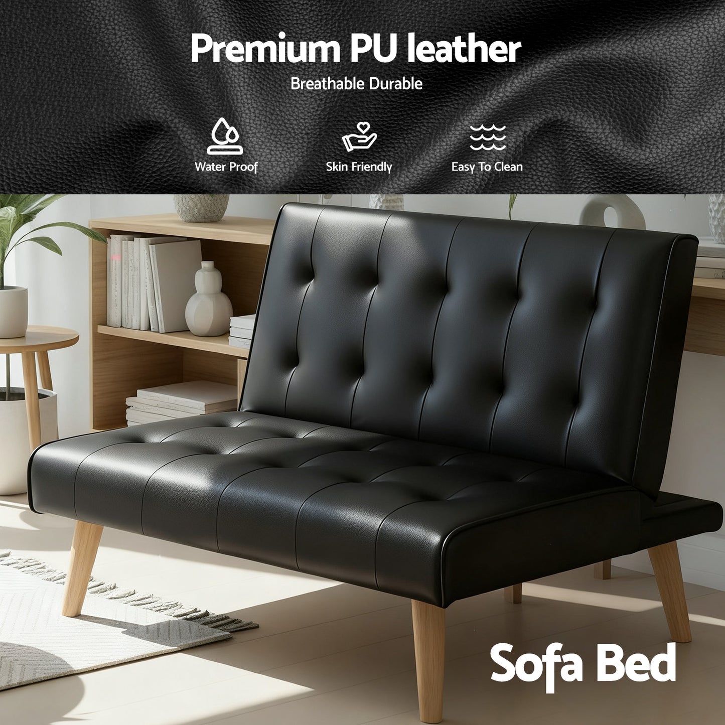 Artiss Sofa Bed Couch 1 Seater Lounge Fabric Black