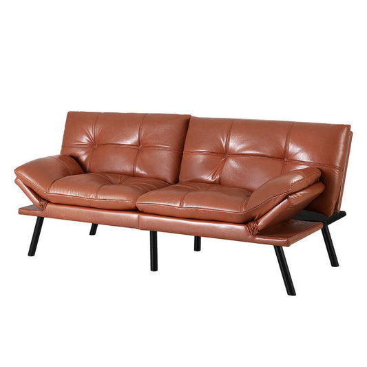Artiss Sofa Bed Convertible 3 Seater Couch Recliner Lounge Chair Leather Brown - Furniture > Sofas > Sofas & Sofa Beds