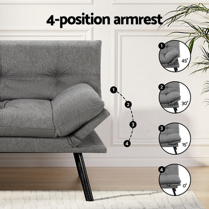 Artiss Sofa Bed Convertible 3 Seater Couch Recliner Lounge Chair Fabric Grey - Furniture > Sofas > Sofas & Sofa Beds