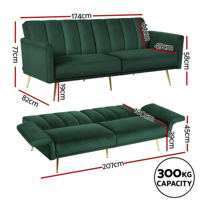 Artiss Sofa Bed 3 Seater Couch Convertible Lounge Adjustable Arm Recliner Velvet - Furniture > Sofas > Sofas & Sofa Beds