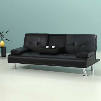 Artiss Sofa Bed Lounge Convertible Leather Couch Bed 3 Seater Cupholder Recliner Furniture > Sofas > Sofas & Sofa Beds