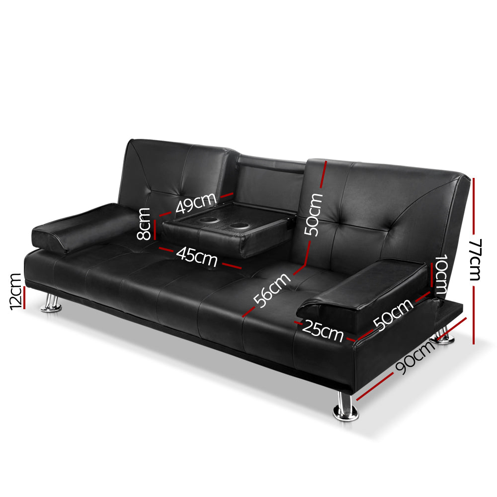 Artiss Sofa Bed Lounge Convertible Leather Couch Bed 3 Seater Cupholder Recliner Furniture > Sofas > Sofas & Sofa Beds
