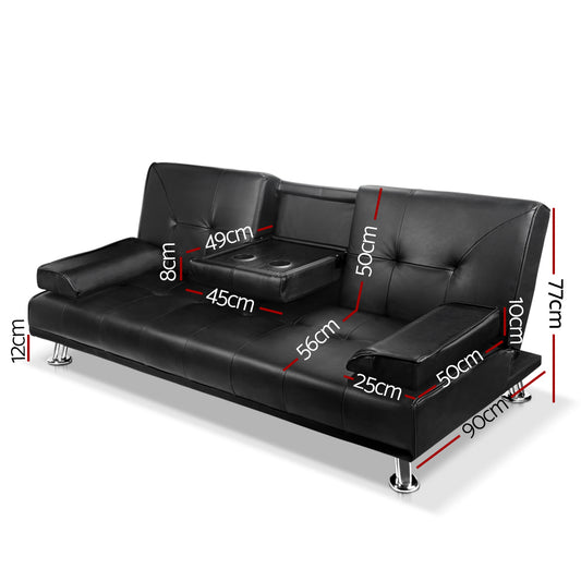 Artiss Sofa Bed Lounge Convertible Leather Couch Bed 3 Seater Cupholder Recliner Furniture > Sofas > Sofas & Sofa Beds