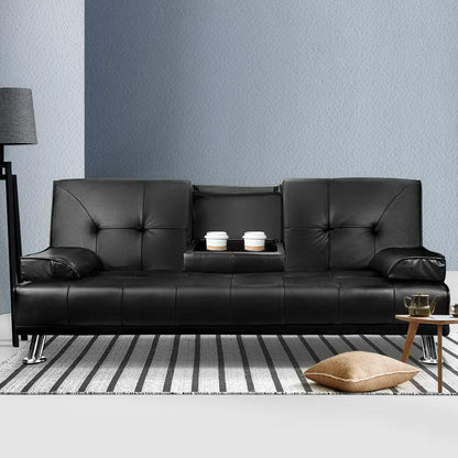 Artiss Sofa Bed Lounge Convertible Leather Couch Bed 3 Seater Cupholder Recliner Furniture > Sofas > Sofas & Sofa Beds
