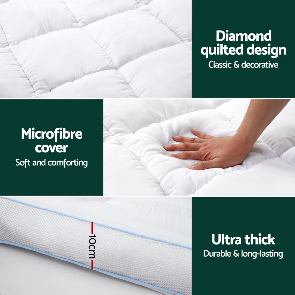 Giselle Bedding Mattress Topper Pillowtop Bamboo 10cm King - Furniture > Mattresses > Mattress Toppers