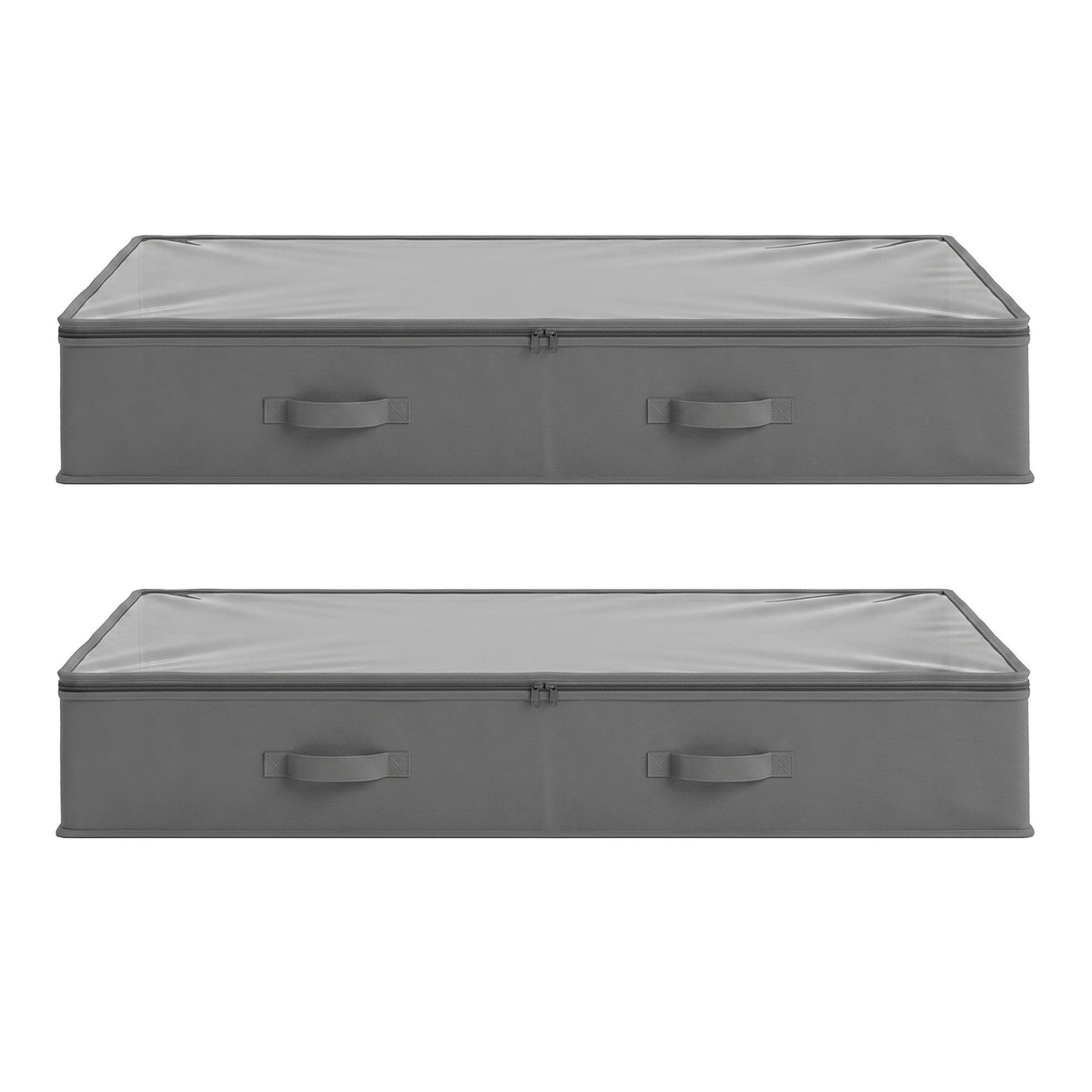 Under Bed Storage Containers X2 90L Boxes Organiser Clear Top Fabric Grey