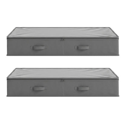 Under Bed Storage Containers X2 90L Boxes Organiser Clear Top Fabric Grey