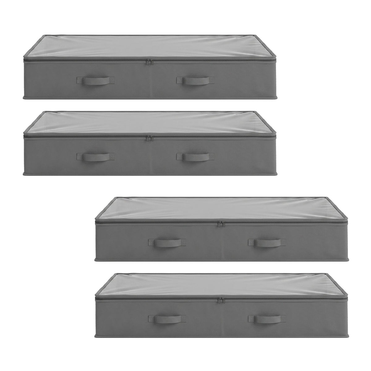 Under Bed Storage Containers X4 90L Boxes Organiser Clear Top Fabric Grey