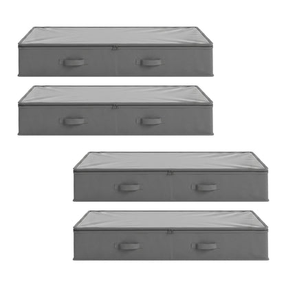Under Bed Storage Containers X4 90L Boxes Organiser Clear Top Fabric Grey