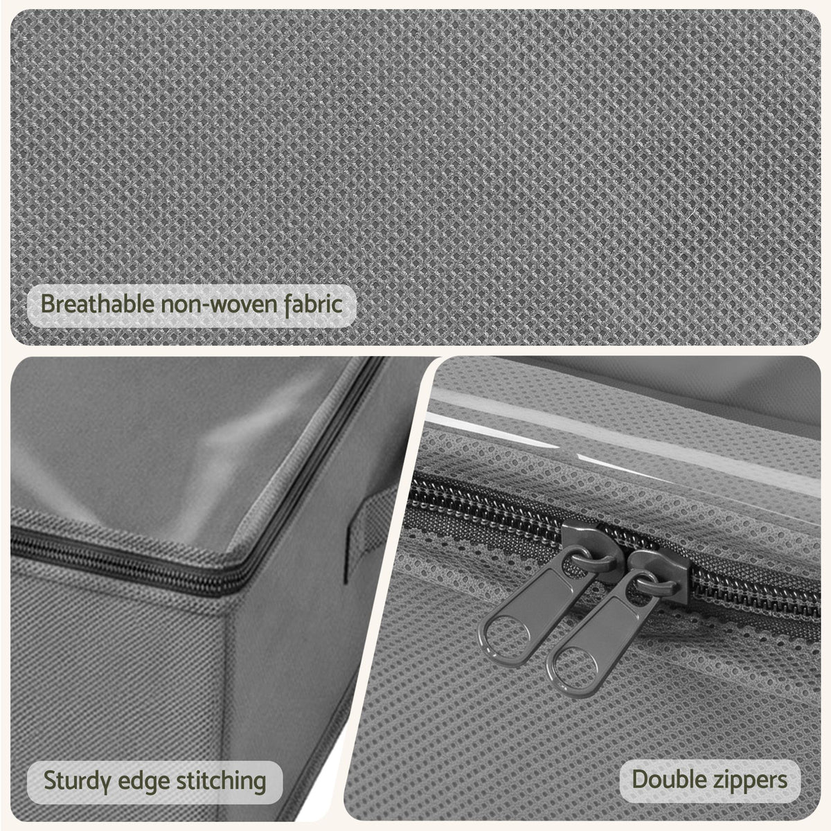 Under Bed Storage Containers X4 90L Boxes Organiser Clear Top Fabric Grey