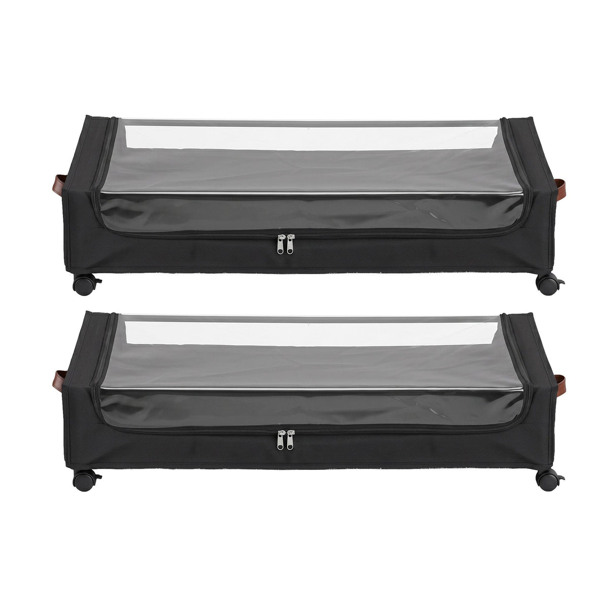 2X Under Bed Storage Containers 48L Clothes Organiser Wheels Oxford Black