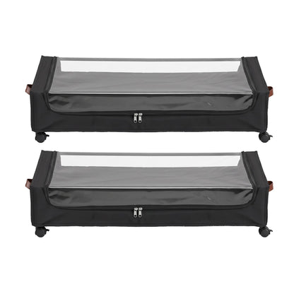 2X Under Bed Storage Containers 48L Clothes Organiser Wheels Oxford Black