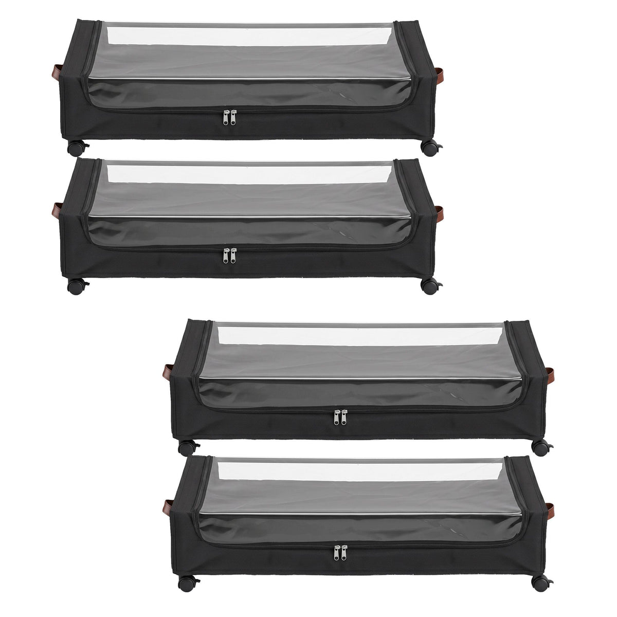 4X Under Bed Storage Containers 48L Clothes Organiser Wheels Oxford Black