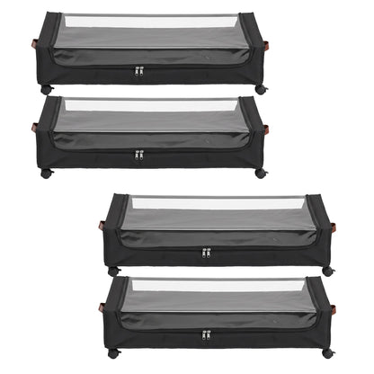 4X Under Bed Storage Containers 48L Clothes Organiser Wheels Oxford Black