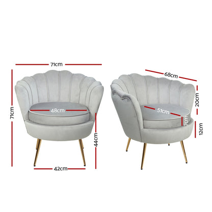 Artiss Armchair Velvet Grey Callista - Furniture > Bar Stools & Chairs > Arm Chairs & Recliners