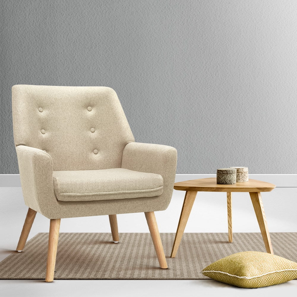 Artiss Armchair Linen Fabric Anne Beige - Furniture > Bar Stools & Chairs > Arm Chairs & Recliners