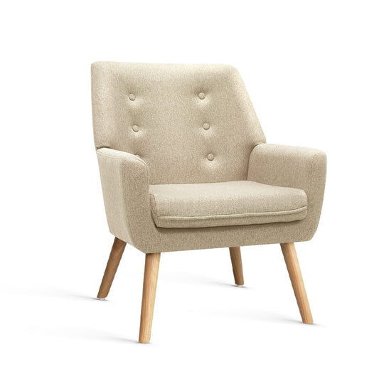 Artiss Armchair Linen Fabric Anne Beige - Furniture > Bar Stools & Chairs > Arm Chairs & Recliners
