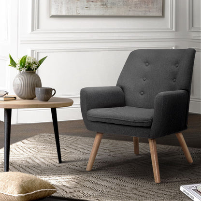 Artiss Armchair Linen Fabric Anne Charcoal - Furniture > Bar Stools & Chairs > Arm Chairs & Recliners