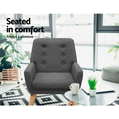 Artiss Armchair Linen Fabric Anne Charcoal - Furniture > Bar Stools & Chairs > Arm Chairs & Recliners