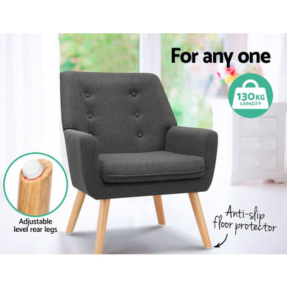 Artiss Armchair Linen Fabric Anne Charcoal - Furniture > Bar Stools & Chairs > Arm Chairs & Recliners