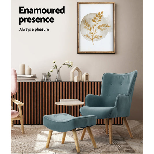 Armchair Set with Ottoman Blue Lansar - Furniture > Bar Stools & Chairs > Arm Chairs & Recliners