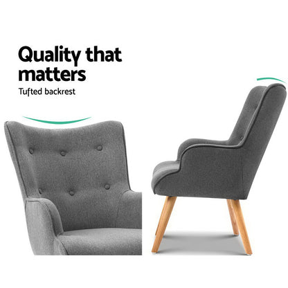 Artiss Armchair Set with Ottoman Grey Lansar - Furniture > Bar Stools & Chairs > Arm Chairs & Recliners
