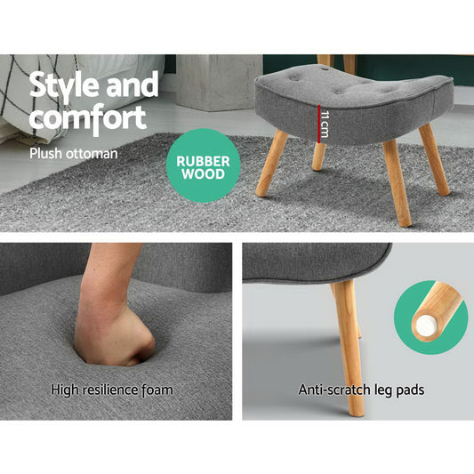 Armchair Set with Ottoman Grey Lansar - Furniture > Bar Stools & Chairs Arm Recliners