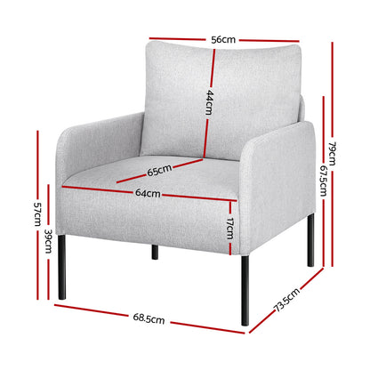Artiss Armchair Accent Chair Pillow Fabric Grey - Furniture > Bar Stools & Chairs > Arm Chairs & Recliners
