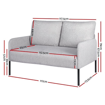 Artiss Armchair 2-Seater Sofa Pillow Linen Grey - Furniture > Bar Stools & Chairs > Arm Chairs & Recliners