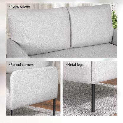Artiss Armchair 2-Seater Sofa Pillow Linen Grey - Furniture > Bar Stools & Chairs > Arm Chairs & Recliners