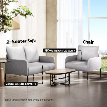 Artiss Armchair 2-Seater Sofa Pillow Linen Grey - Furniture > Bar Stools & Chairs > Arm Chairs & Recliners