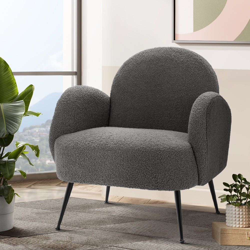 Artiss Armchair Boucle Charcoal Hanes - Furniture > Bar Stools & Chairs > Arm Chairs & Recliners