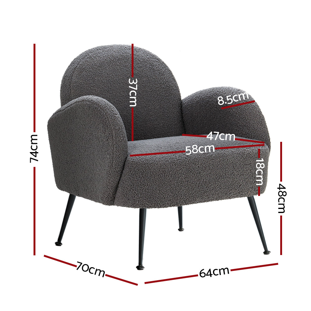 Artiss Armchair Boucle Charcoal Hanes - Furniture > Bar Stools & Chairs > Arm Chairs & Recliners