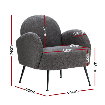 Artiss Armchair Boucle Charcoal Hanes - Furniture > Bar Stools & Chairs > Arm Chairs & Recliners