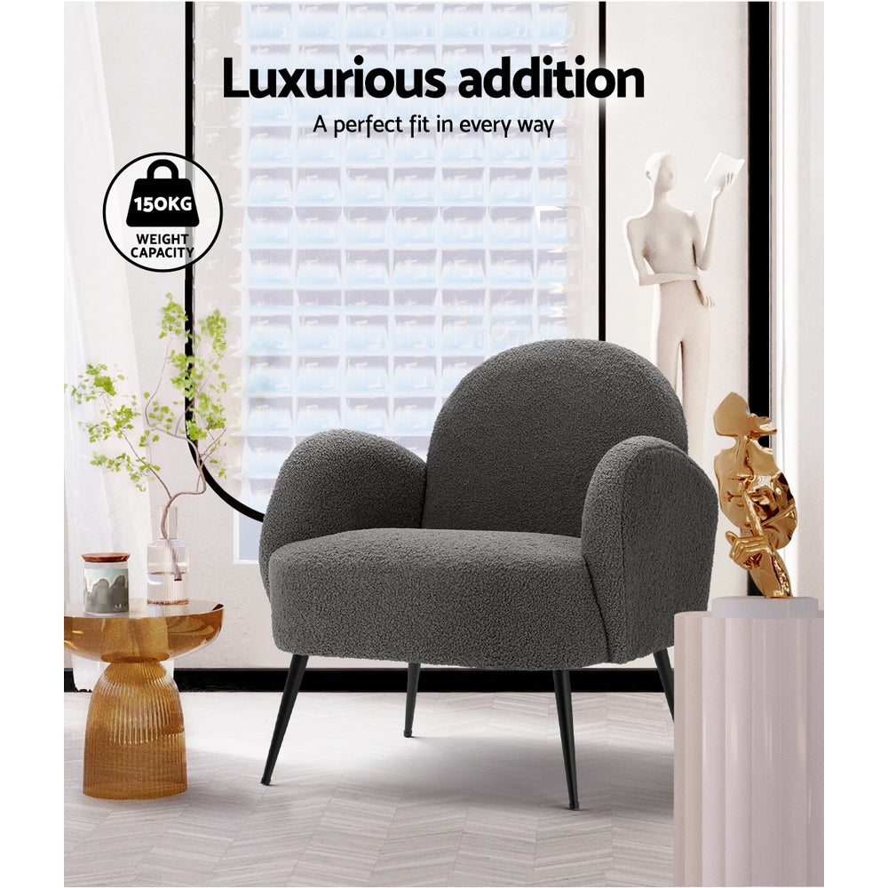 Artiss Armchair Boucle Charcoal Hanes - Furniture > Bar Stools & Chairs > Arm Chairs & Recliners