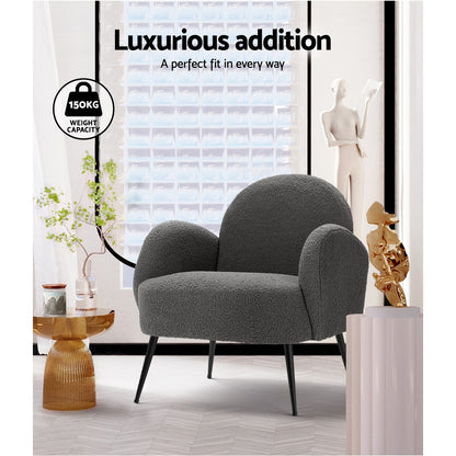 Artiss Armchair Boucle Charcoal Hanes - Furniture > Bar Stools & Chairs > Arm Chairs & Recliners