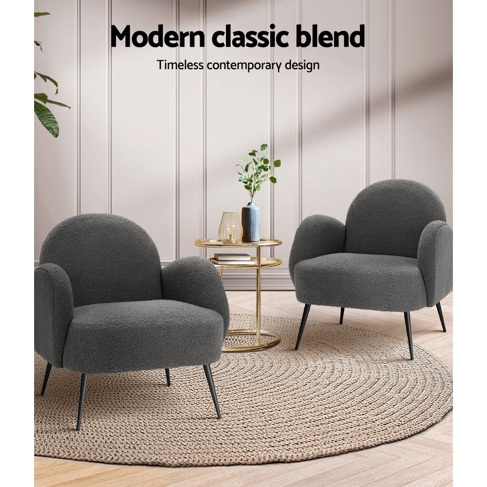 Artiss Armchair Boucle Charcoal Hanes - Furniture > Bar Stools & Chairs > Arm Chairs & Recliners