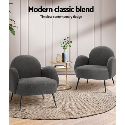 Artiss Armchair Boucle Charcoal Hanes - Furniture > Bar Stools & Chairs > Arm Chairs & Recliners