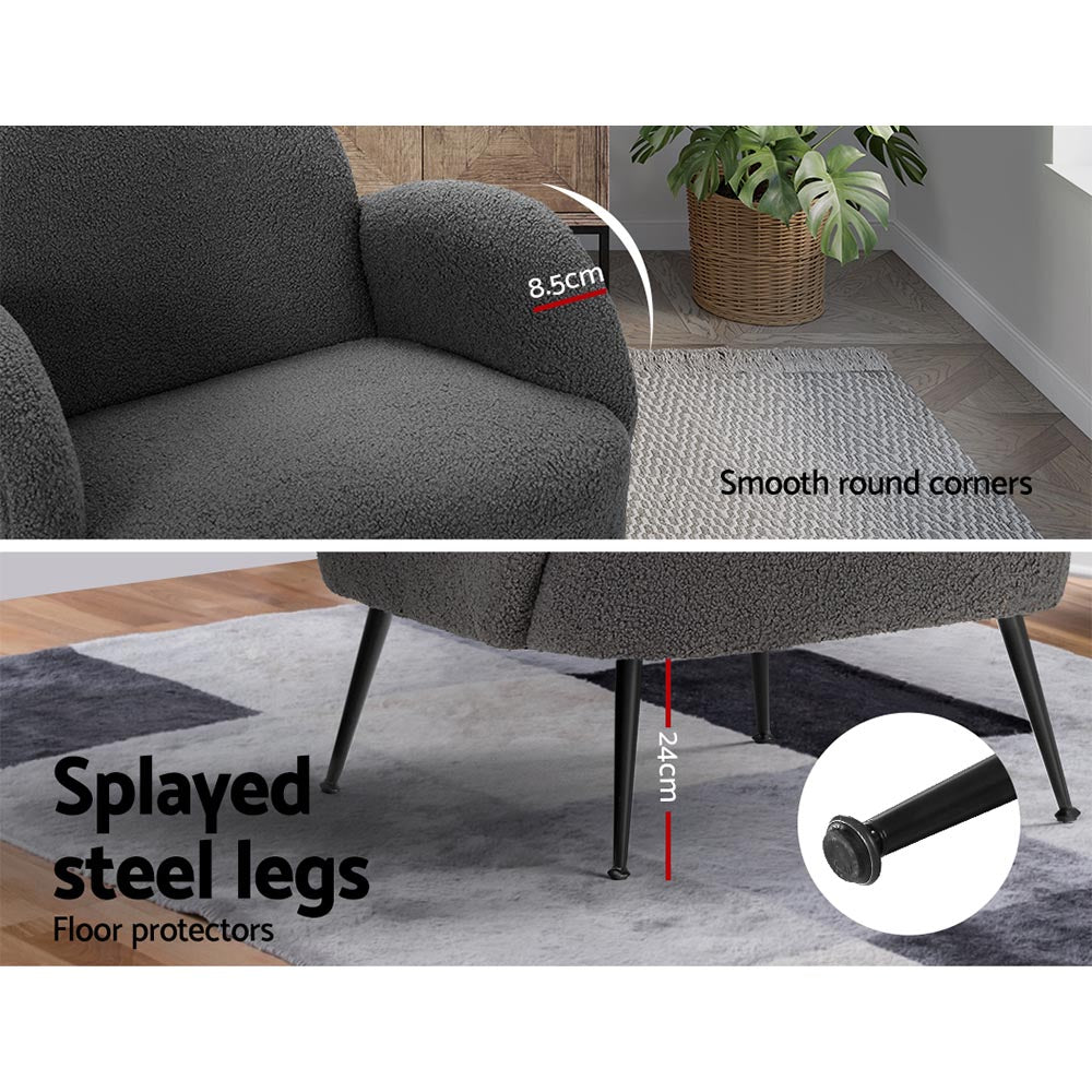 Artiss Armchair Boucle Charcoal Hanes - Furniture > Bar Stools & Chairs > Arm Chairs & Recliners