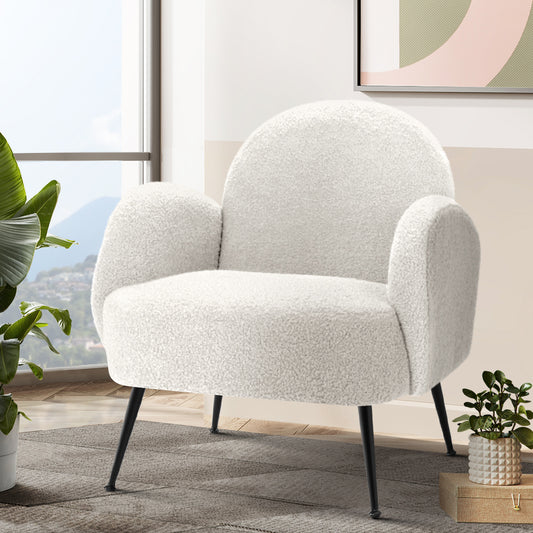 Armchair Boucle White Hanes - Furniture > Bar Stools & Chairs Arm Recliners